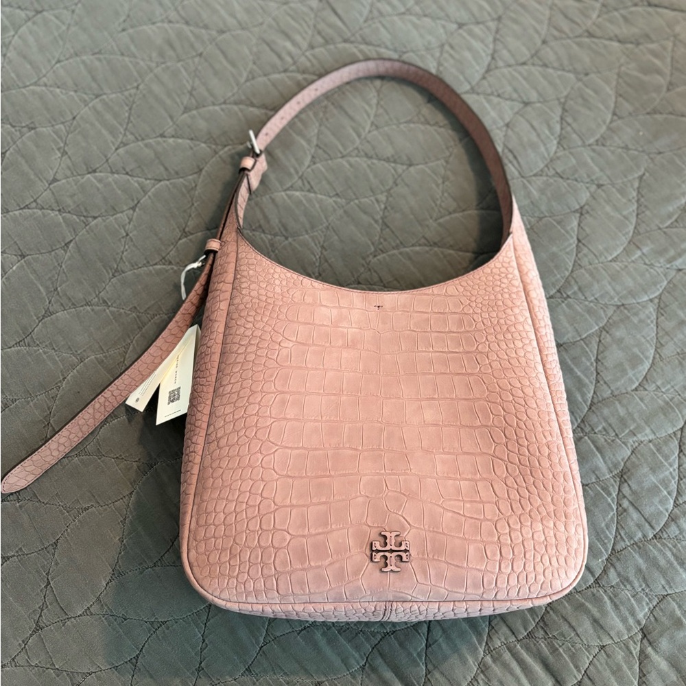 NEW Tory Burch Thea Embossed Suede Slouchy Shoulder Bag - Soft Mauve